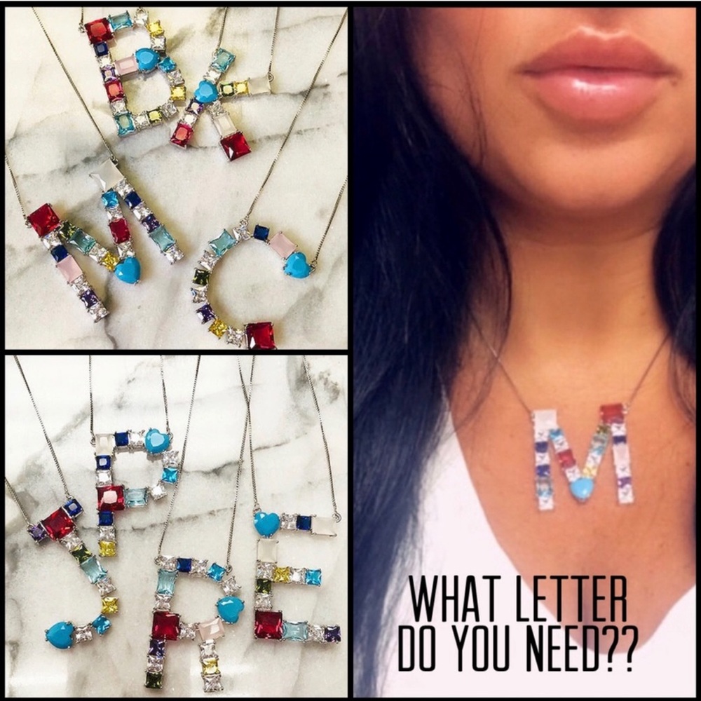 LARGE Multi Colored Initial Letter Necklace-Boutique